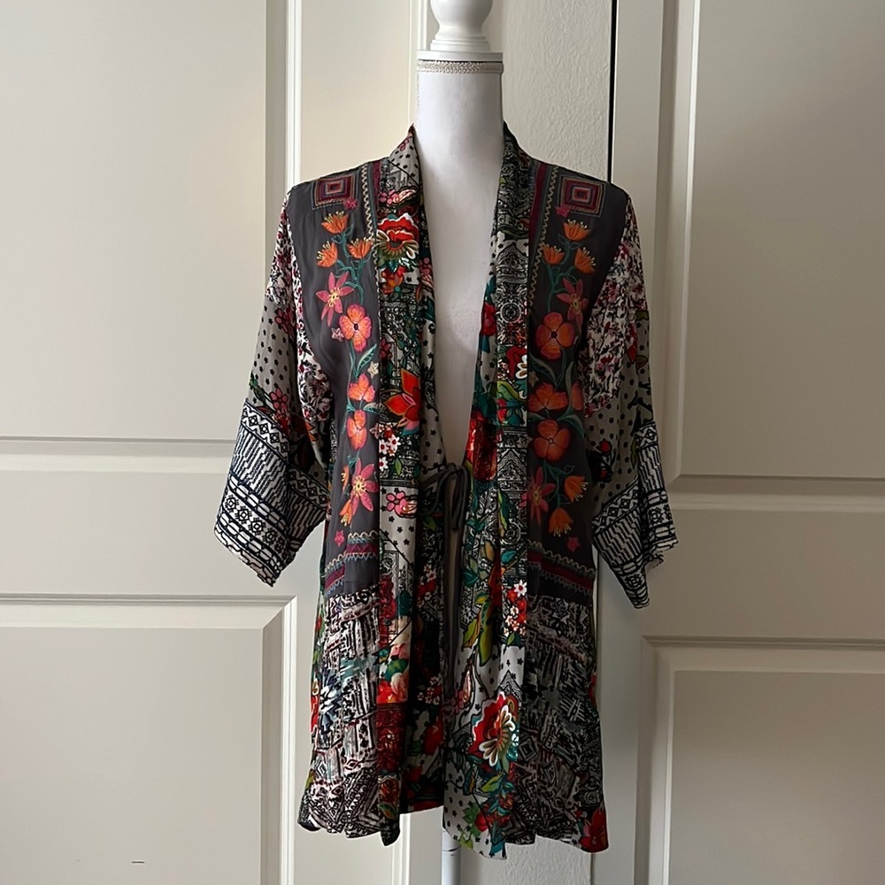 Vincente Boho Multicolor Tie-Front Top